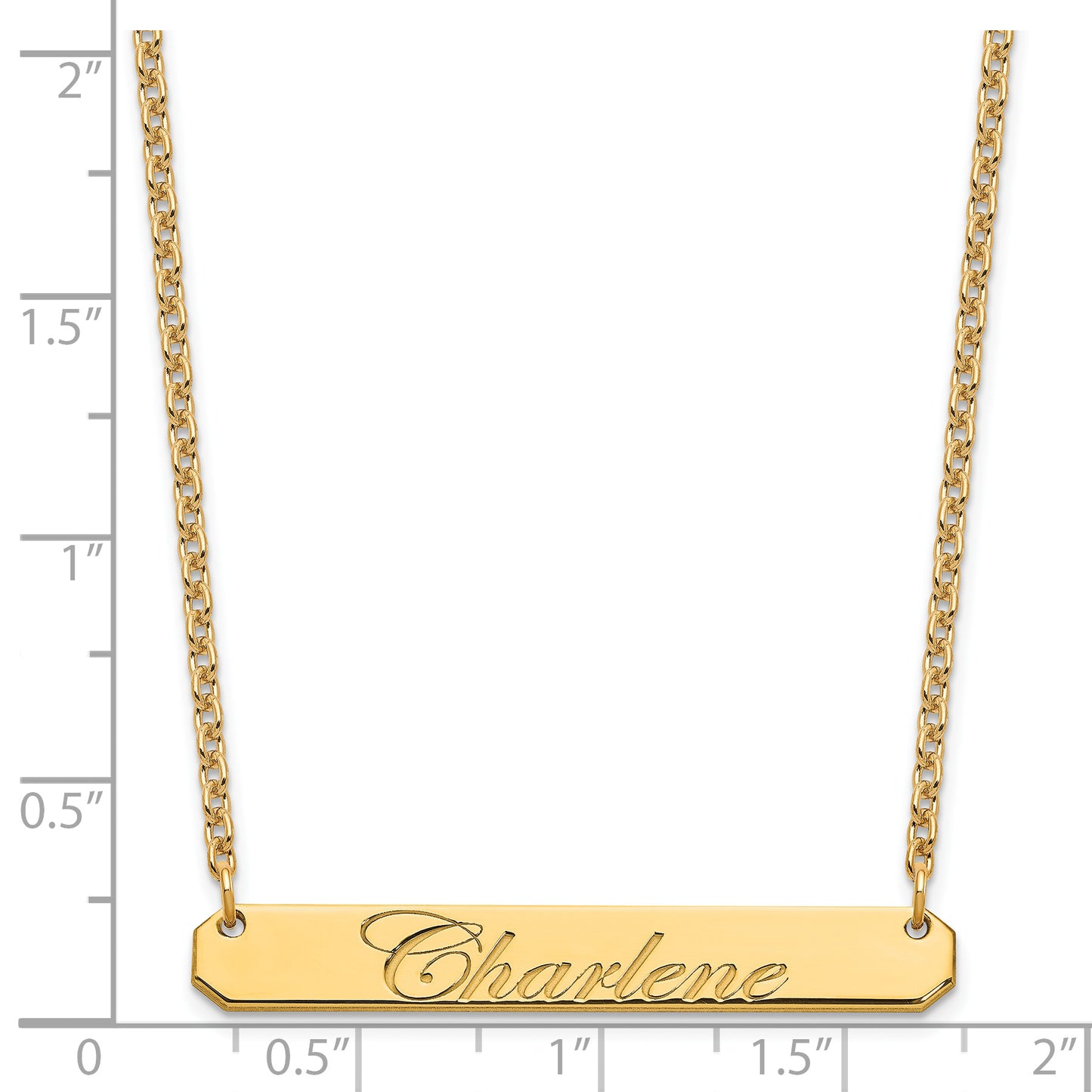 Sterling Silver Gold Plated Medium Polished Edwardian Script Bar Necklace