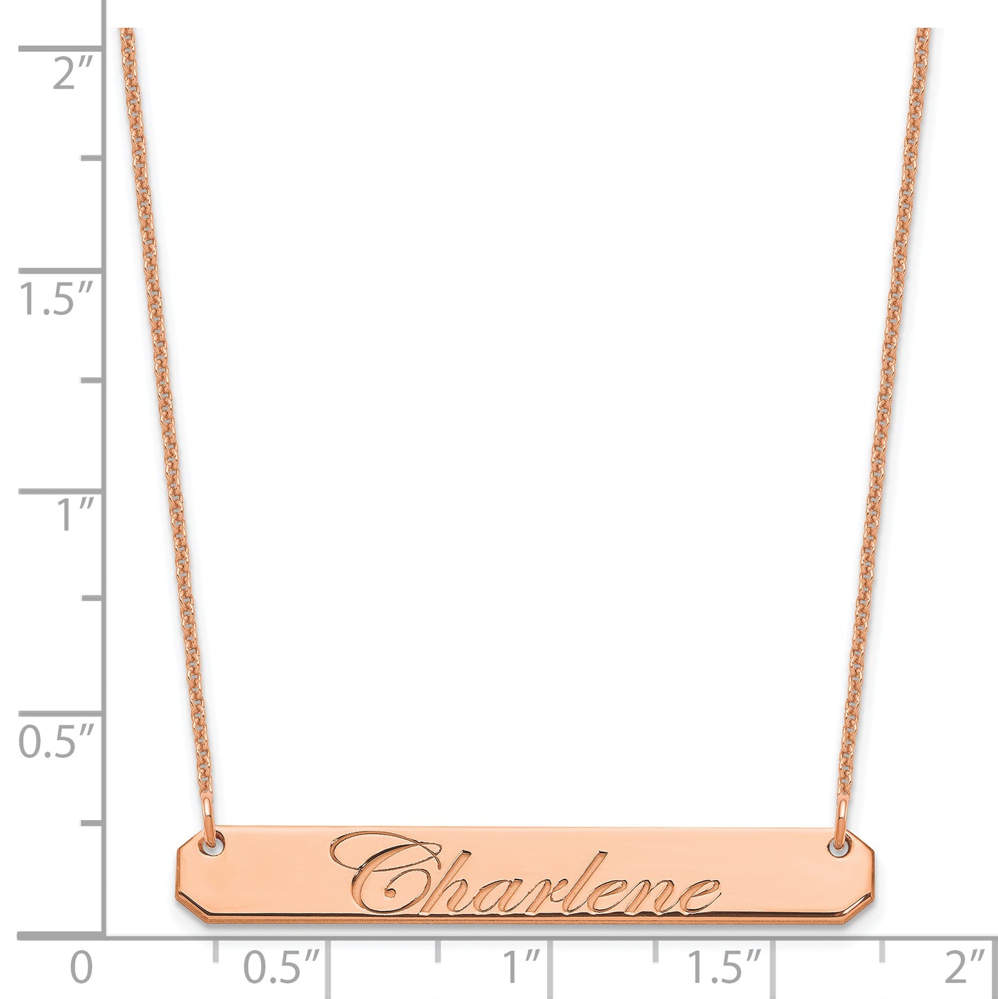 14K Rose Gold Medium Polished Edwardian Script Bar Necklace