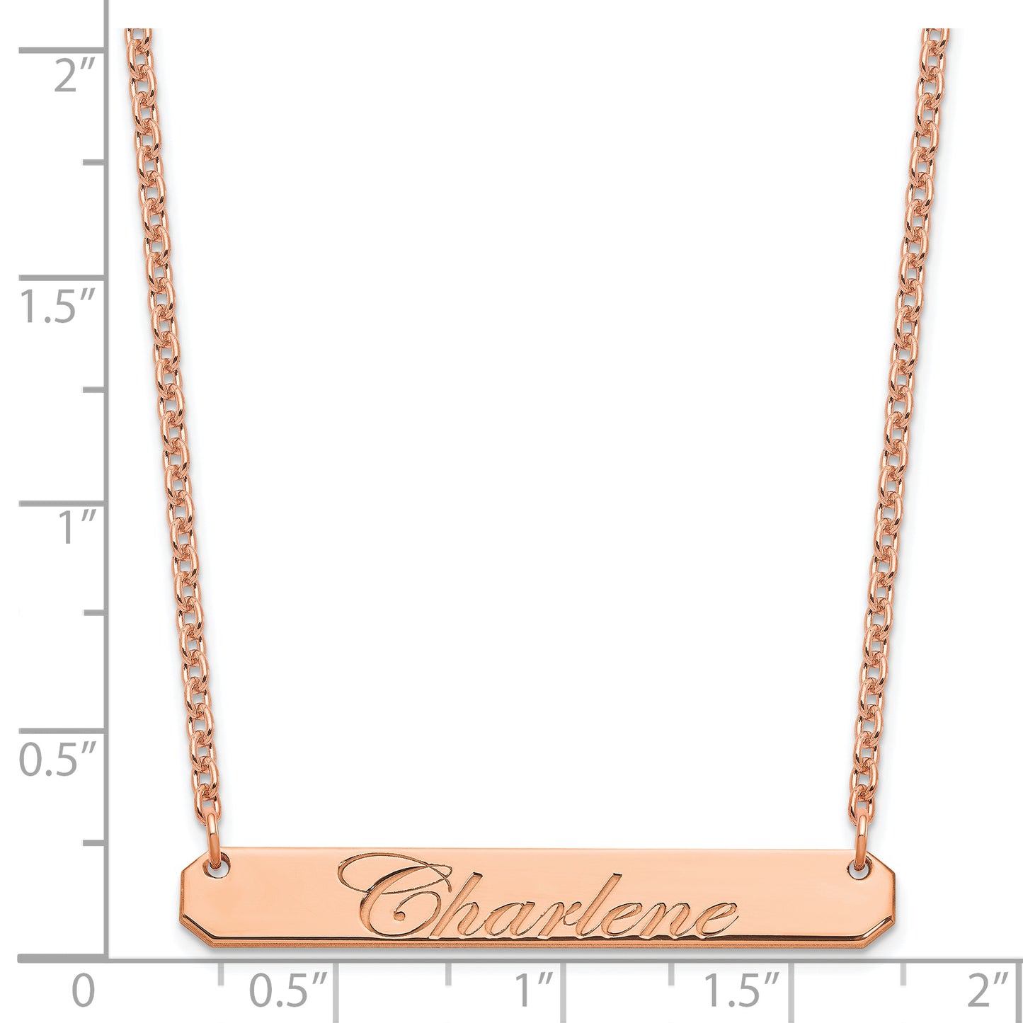 Sterling Silver Rose Gold plated Medium Polished Edwardian Script Bar Necklace