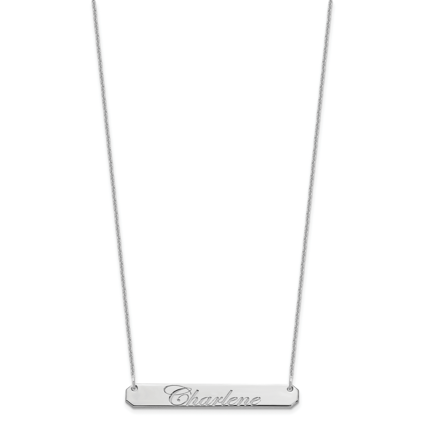 14K White Gold Medium Polished Edwardian Script Bar Necklace