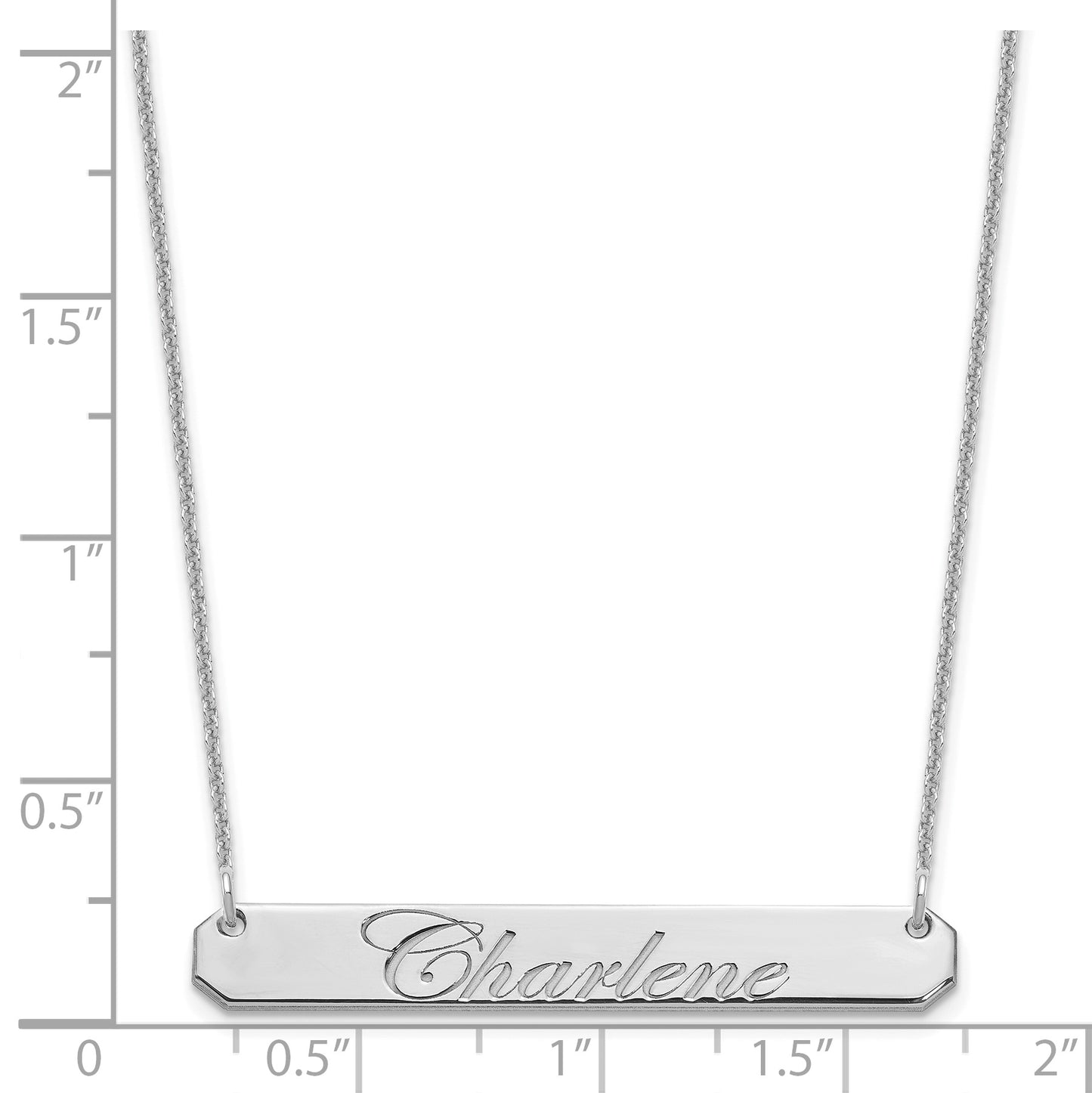 14K White Gold Medium Polished Edwardian Script Bar Necklace