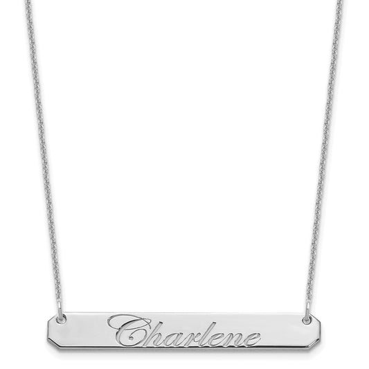 14K White Gold Medium Polished Edwardian Script Bar Necklace