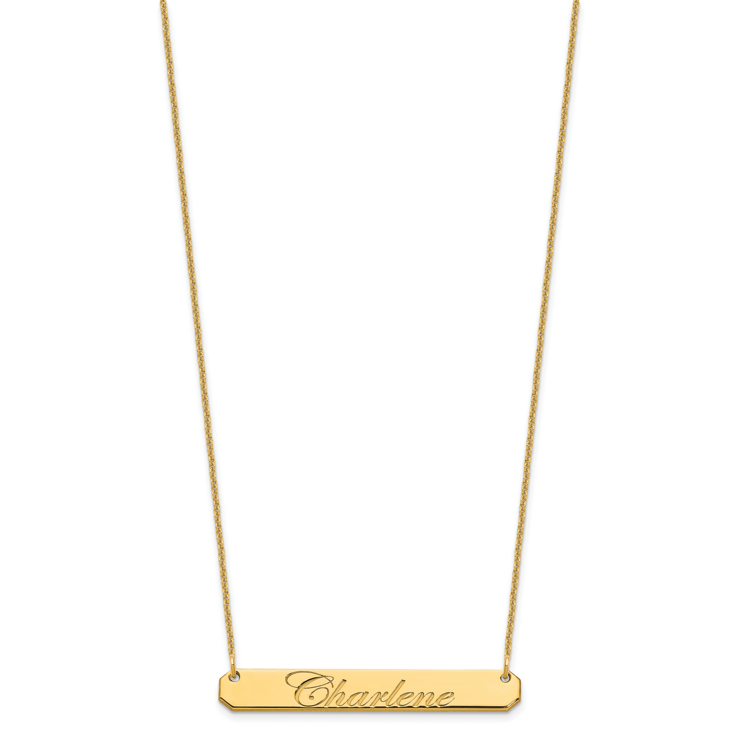 14K Yellow Gold Medium Polished Edwardian Script Bar Necklace
