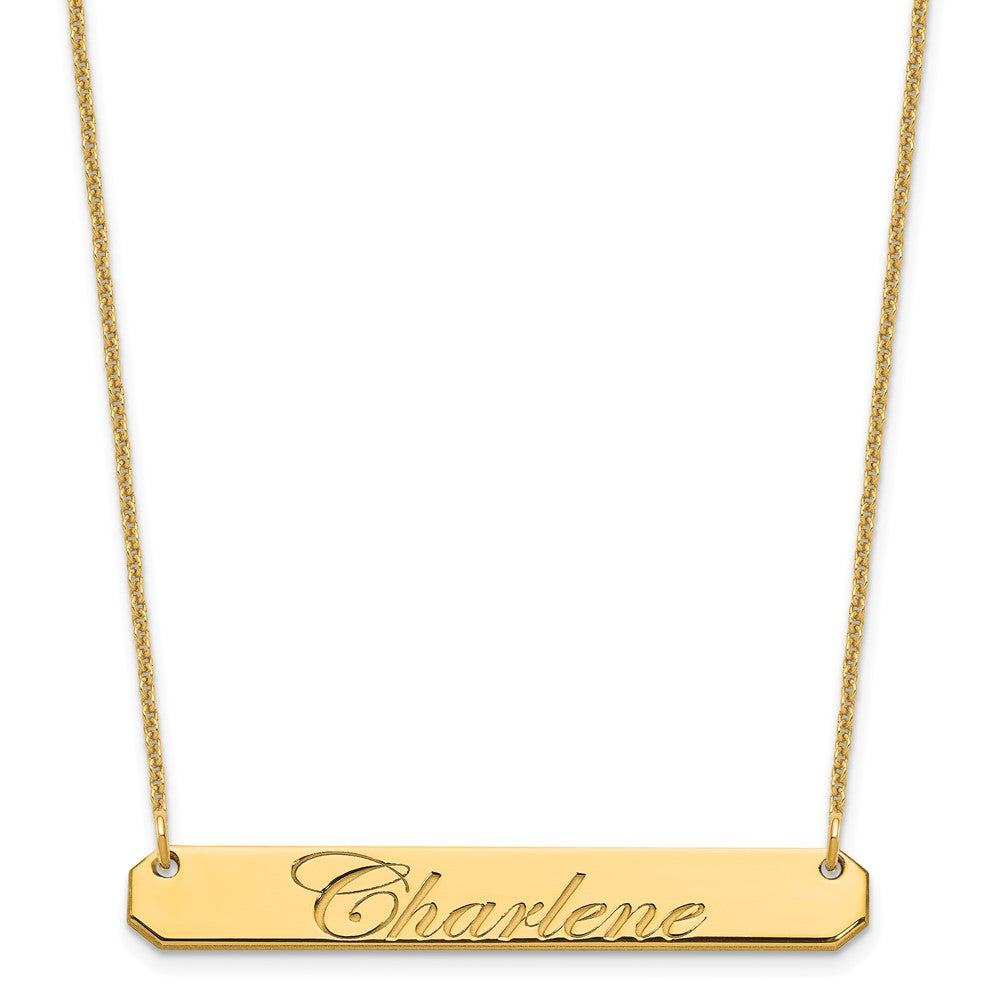 14K Yellow Gold Medium Polished Edwardian Script Bar Necklace