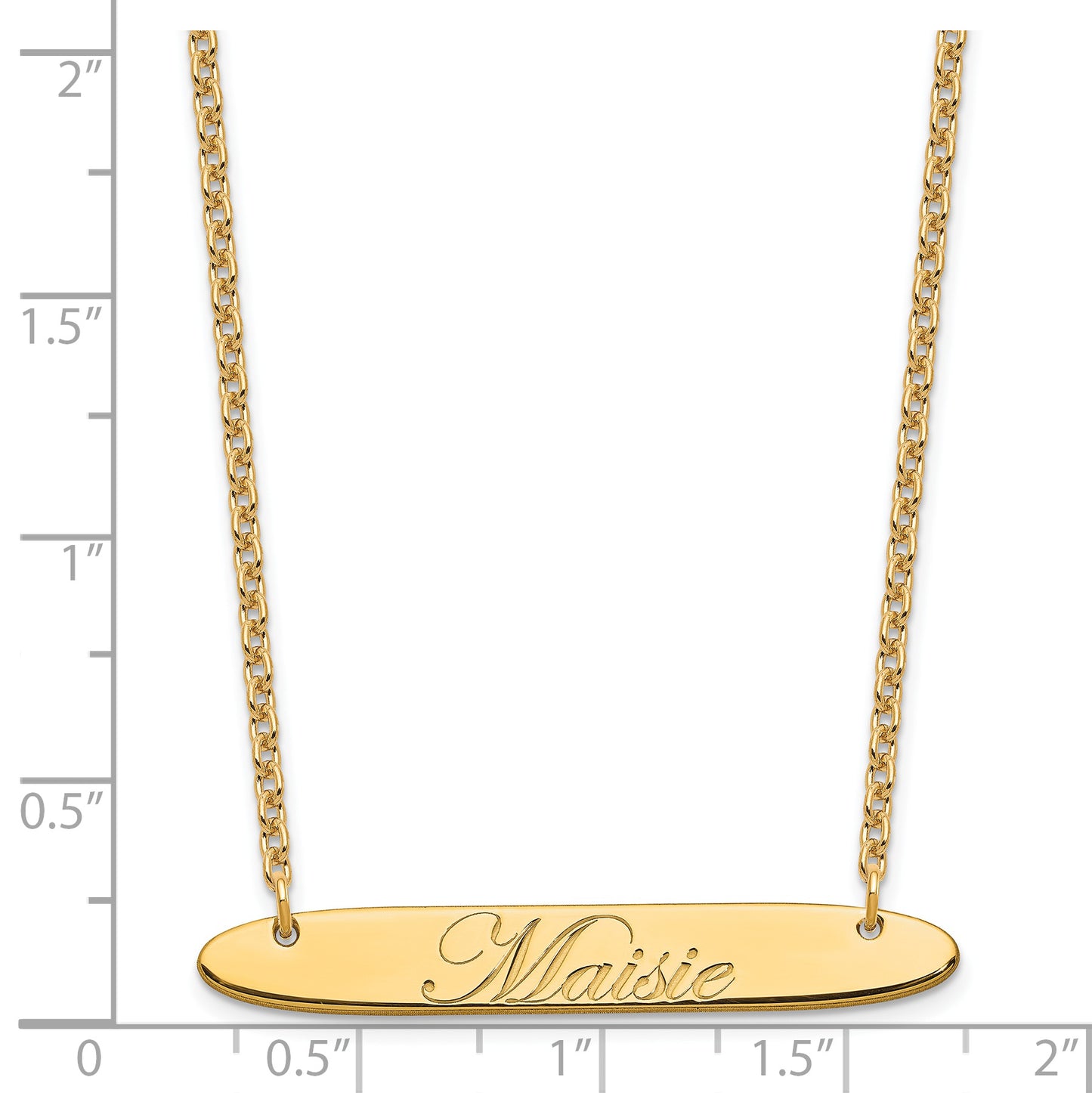 Sterling Silver Gold Plated Medium Polished Oblong Edwardian Script Bar Necklace