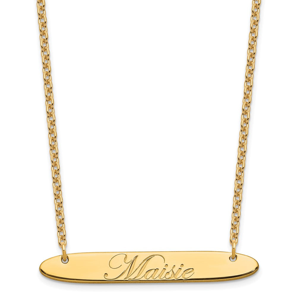 Sterling Silver Gold Plated Medium Polished Oblong Edwardian Script Bar Necklace