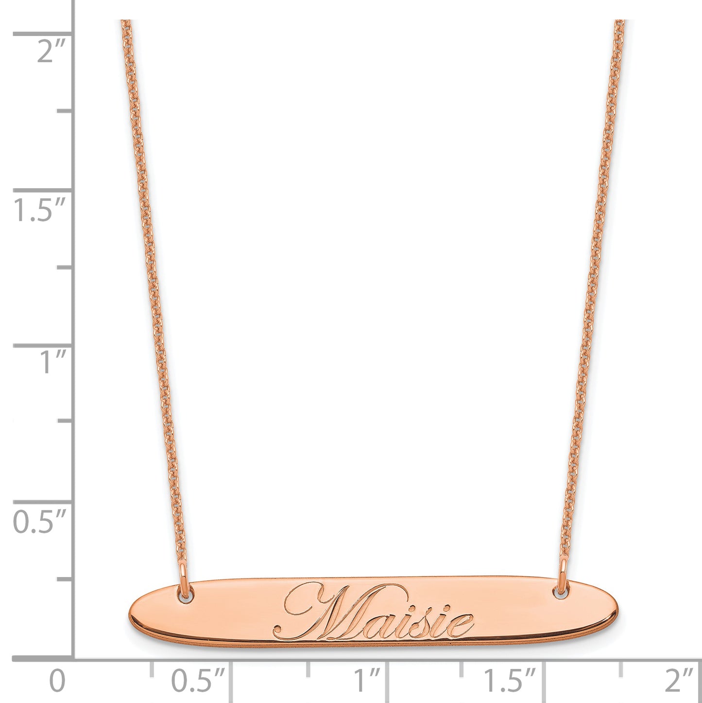 14K Rose Gold Medium Polished Oblong Edwardian Script Bar Necklace