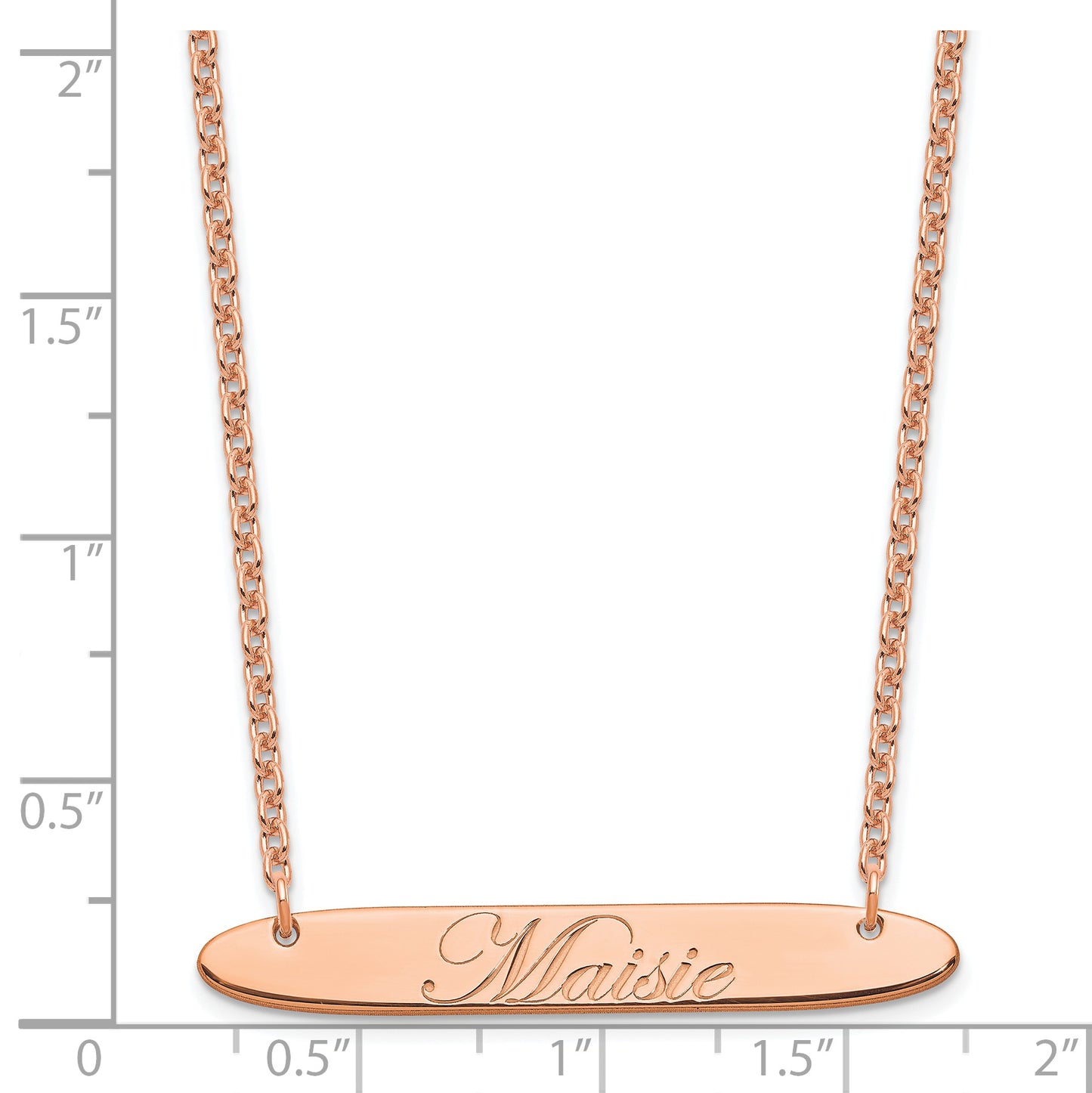 Sterling Silver Rose Gold plated Medium Polished Oblong Edwardian Script Bar Necklace