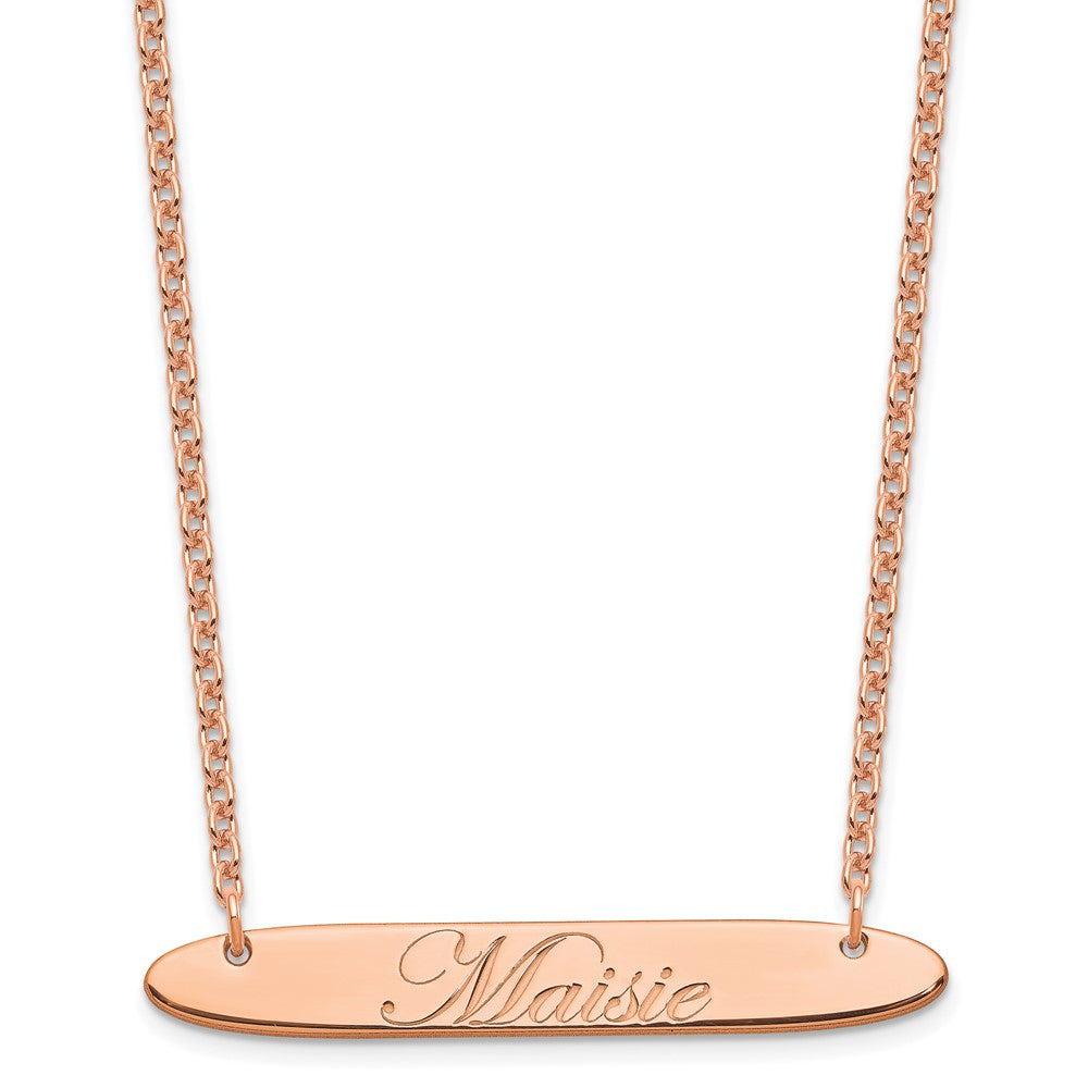 Sterling Silver Rose Gold plated Medium Polished Oblong Edwardian Script Bar Necklace