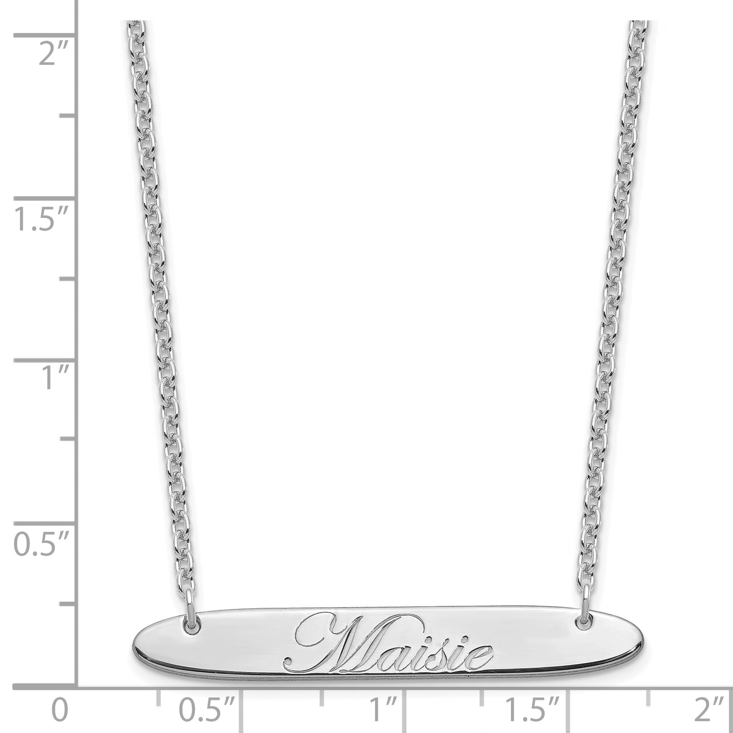 Sterling Silver Rhodium plated Medium Polished Oblong Edwardian Script Bar Necklace