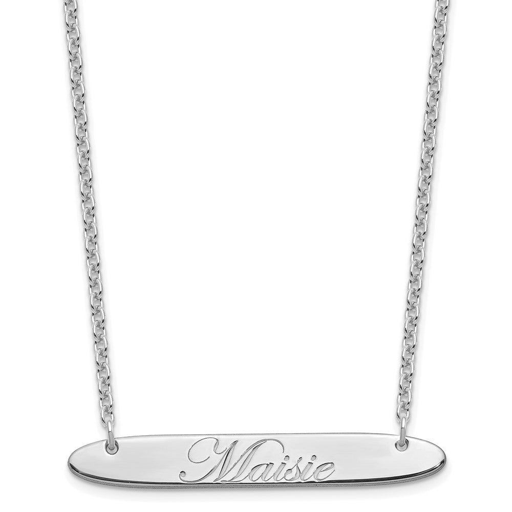 Sterling Silver Rhodium plated Medium Polished Oblong Edwardian Script Bar Necklace