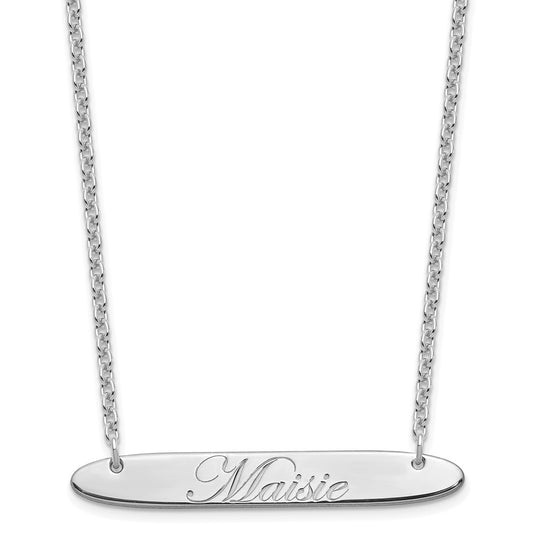 Sterling Silver Rhodium plated Medium Polished Oblong Edwardian Script Bar Necklace
