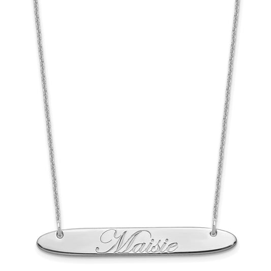 10K White Gold Medium Polished Oblong Edwardian Script Bar Necklace