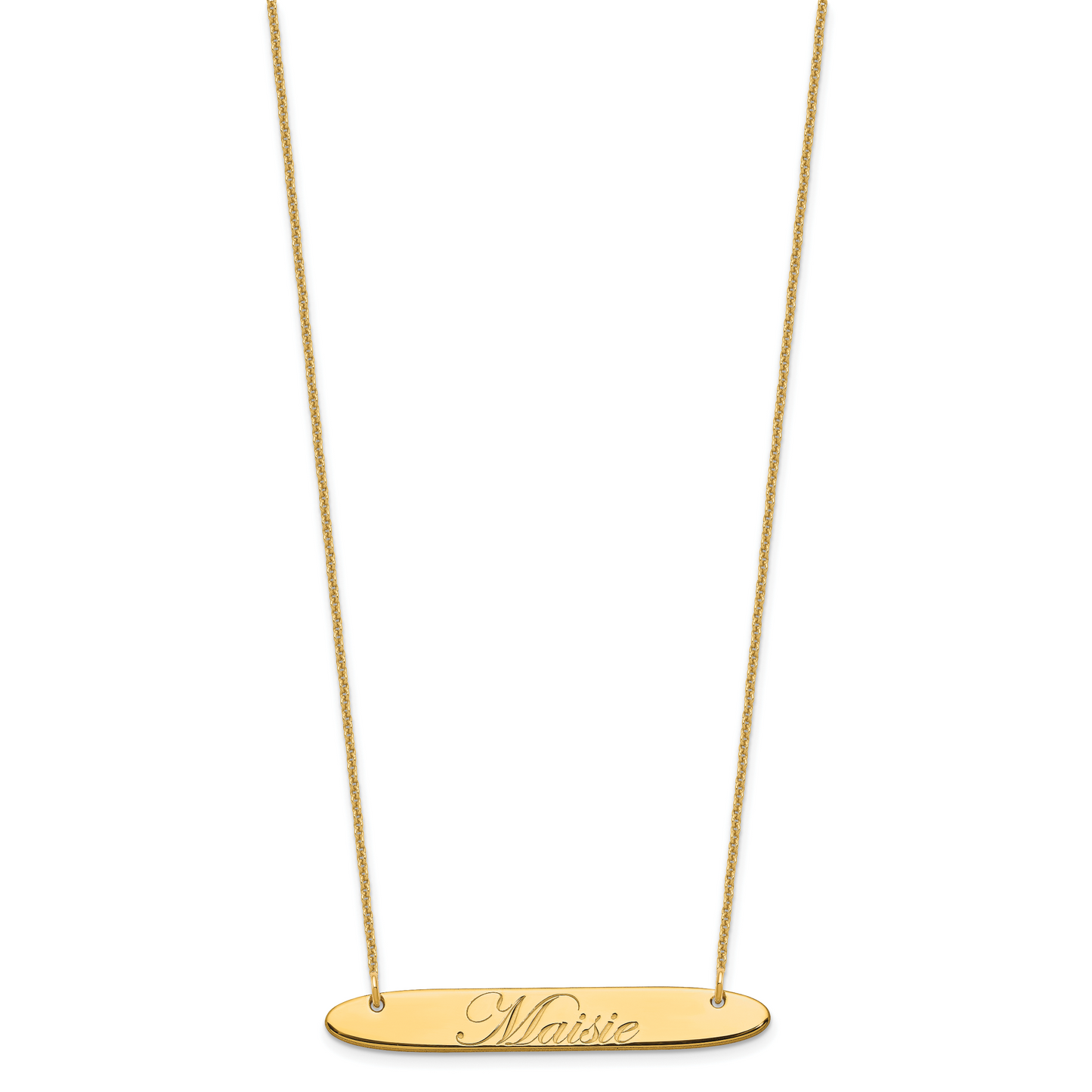 14K Yellow Gold Medium Polished Oblong Edwardian Script Bar Necklace