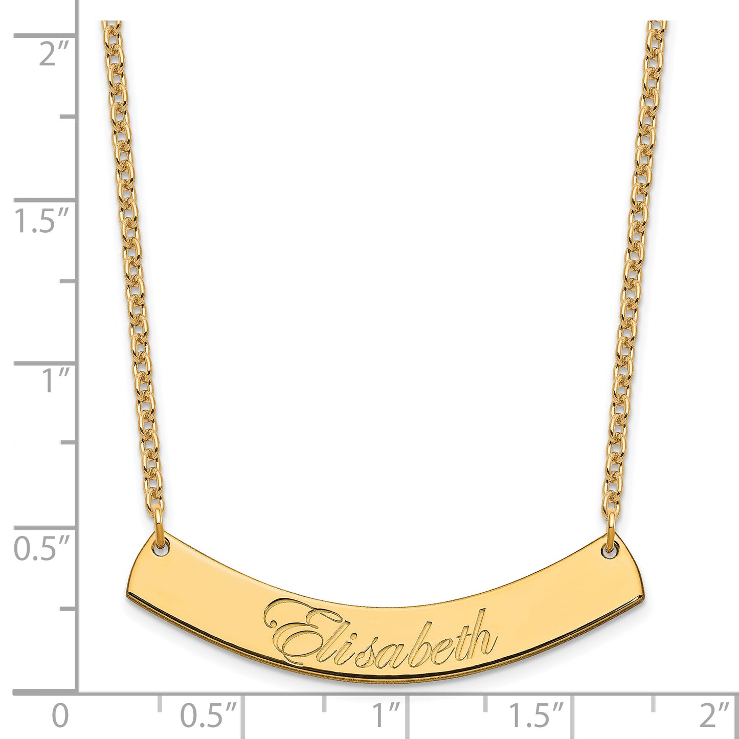 Sterling Silver Gold Plated Medium Polished Curved Edwardian Script Bar Necklace