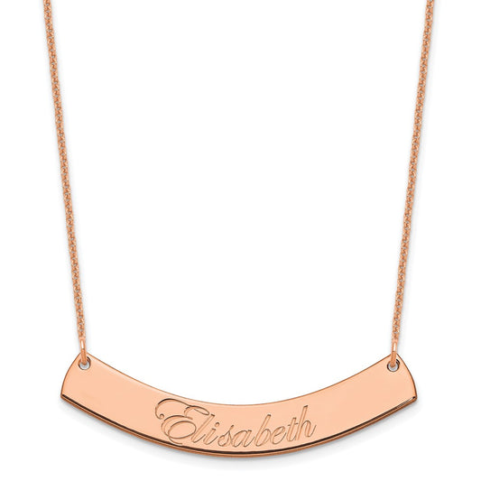 14K Rose Gold Medium Polished Curved Edwardian Script Bar Necklace