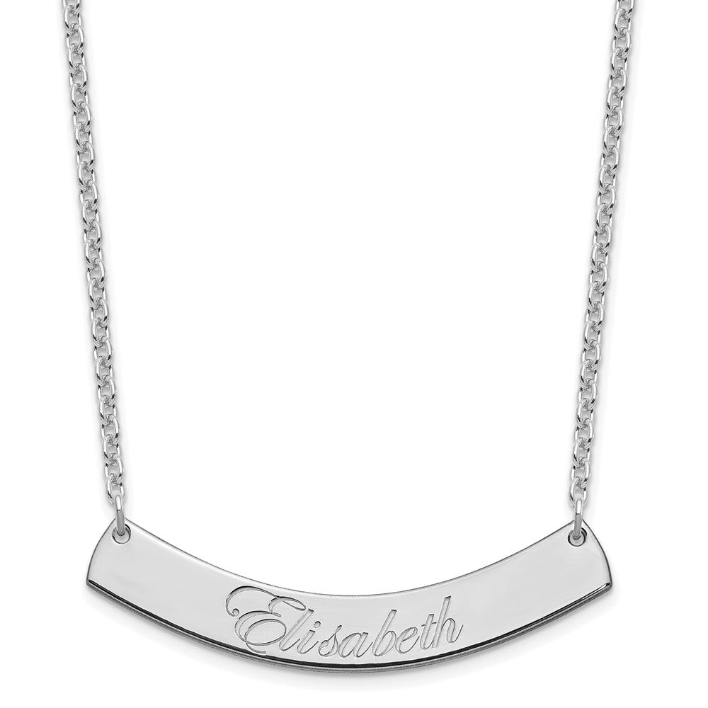 Sterling Silver Rhodium plated Medium Polished Curved Edwardian Script Bar Necklace