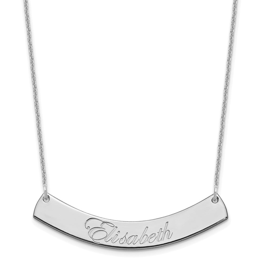 14K White Gold Medium Polished Curved Edwardian Script Bar Necklace