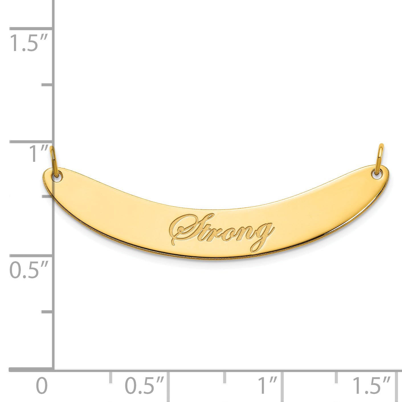 Sterling Silver Gold Plated Medium Polished Curved Edwardian Script Bar Necklace