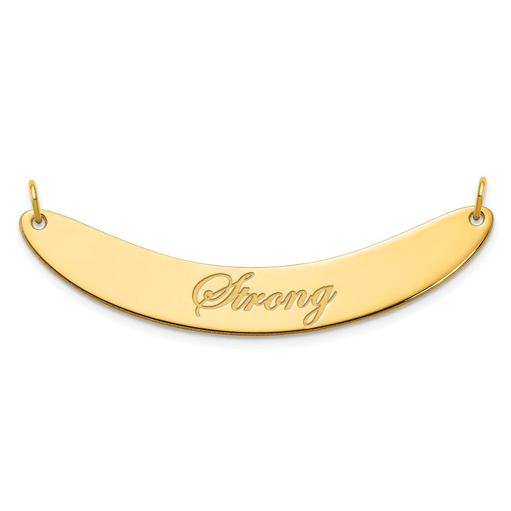 Sterling Silver Gold Plated Medium Polished Curved Edwardian Script Bar Necklace