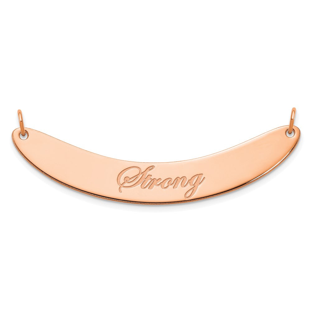 Sterling Silver Rose Gold plated Medium Polished Curved Edwardian Script Bar Necklace