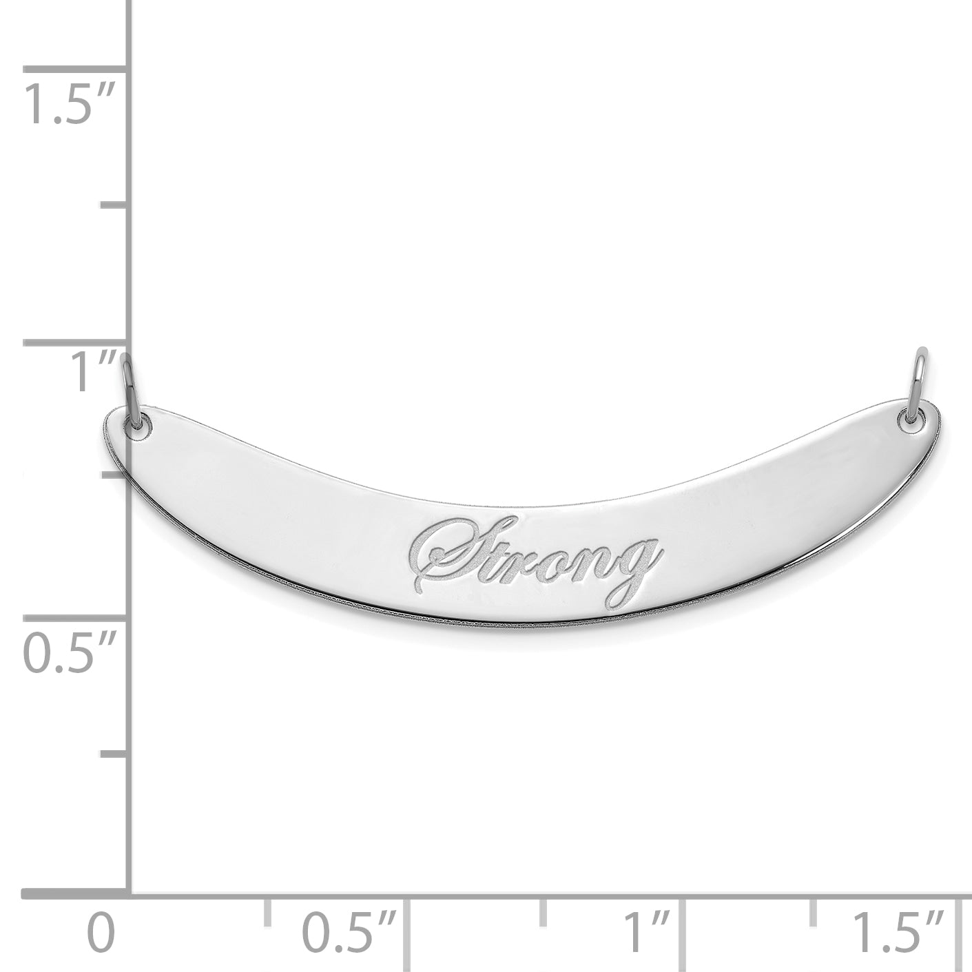 Sterling Silver Rhodium plated Medium Polished Curved Edwardian Script Bar Necklace