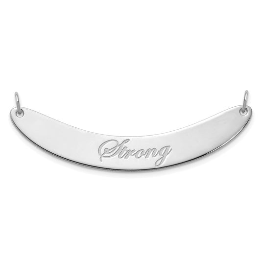 10K White Gold Medium Polished Curved Edwardian Script Bar Necklace