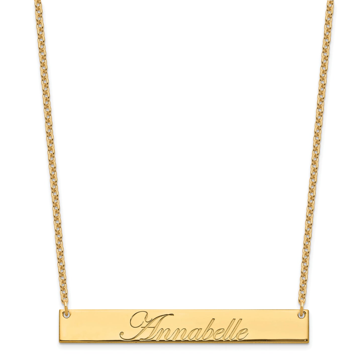 Sterling Silver Gold plated Lg Polished Edwardian Script Bar Necklace