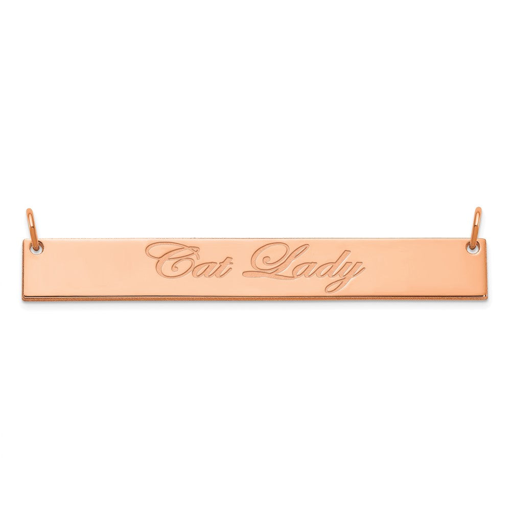 14K Rose Gold Large Polished Edwardian Script Bar Necklace