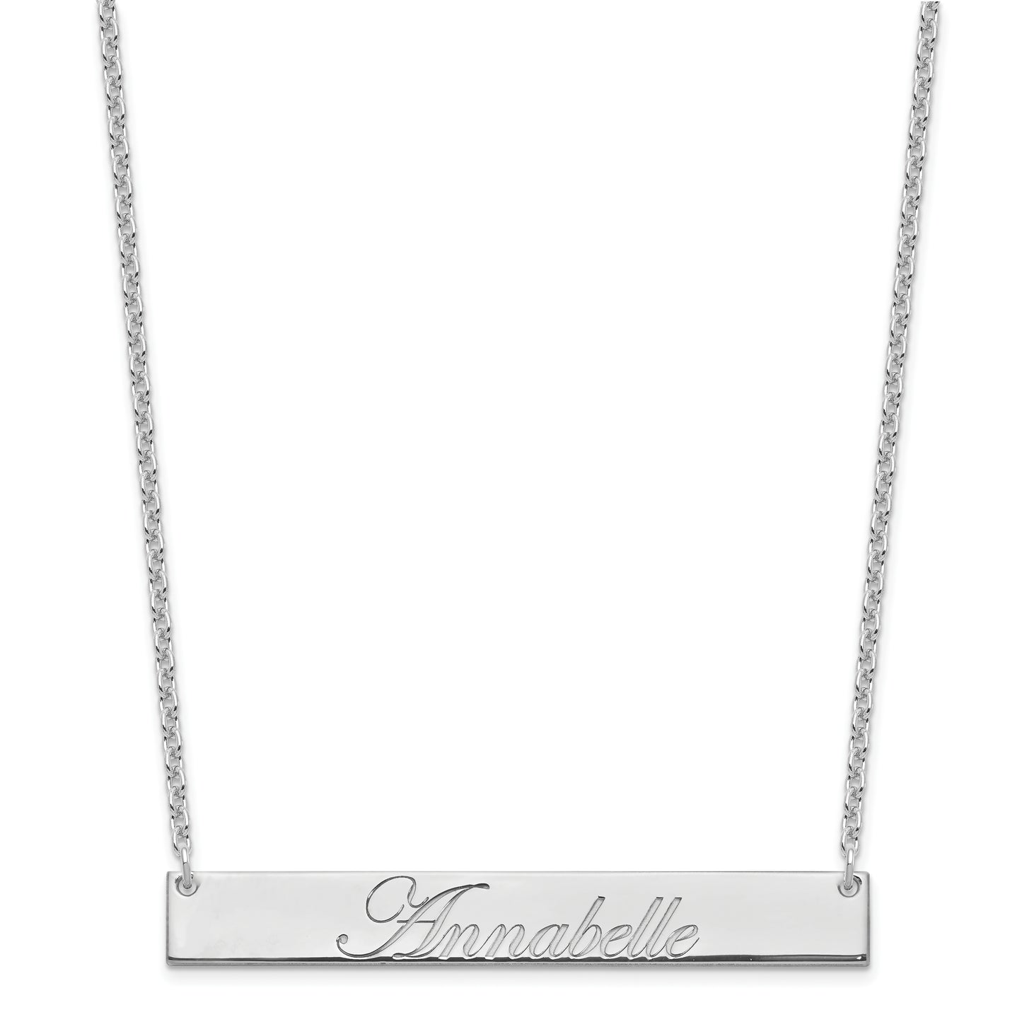 Sterling Silver Rhodium plated Large Polished Edwardian Script Bar Necklace