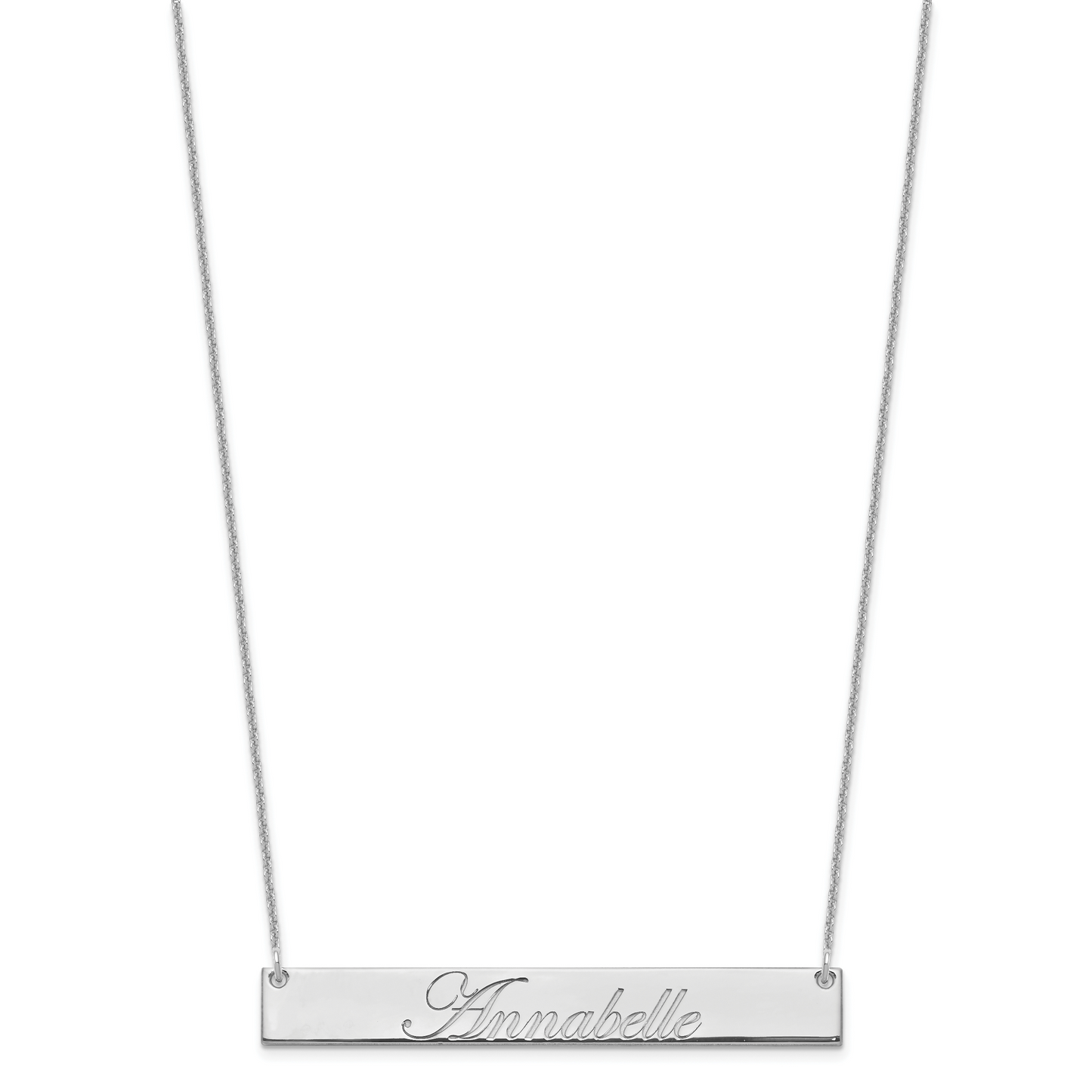 14K White Gold Large Polished Edwardian Script Bar Necklace