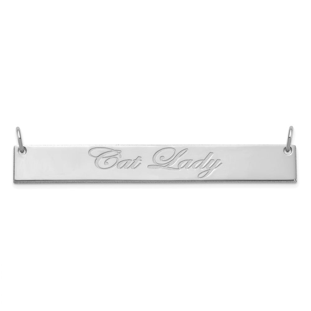 14K White Gold Large Polished Edwardian Script Bar Necklace