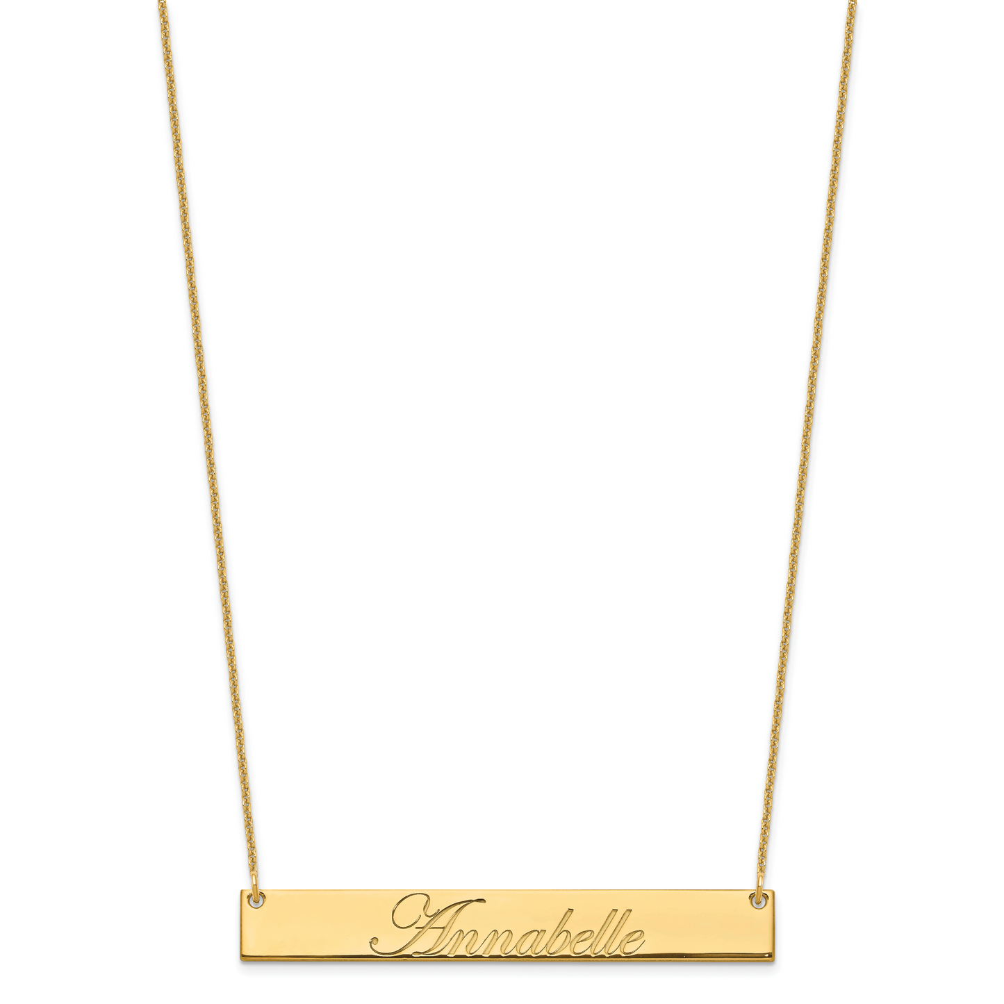 14K Yellow Gold Large Polished Edwardian Script Bar Necklace