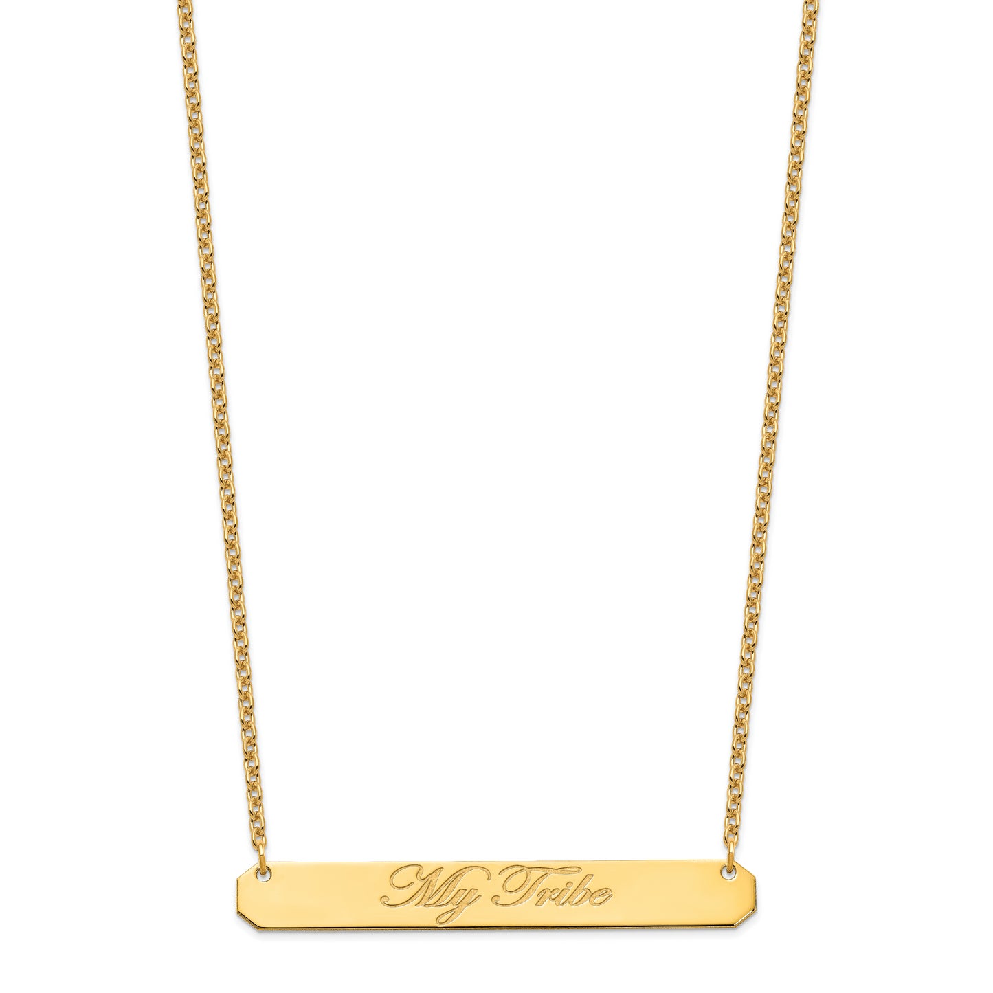 Sterling Silver Gold Plated Large Polished Edwardian Script Bar Necklace