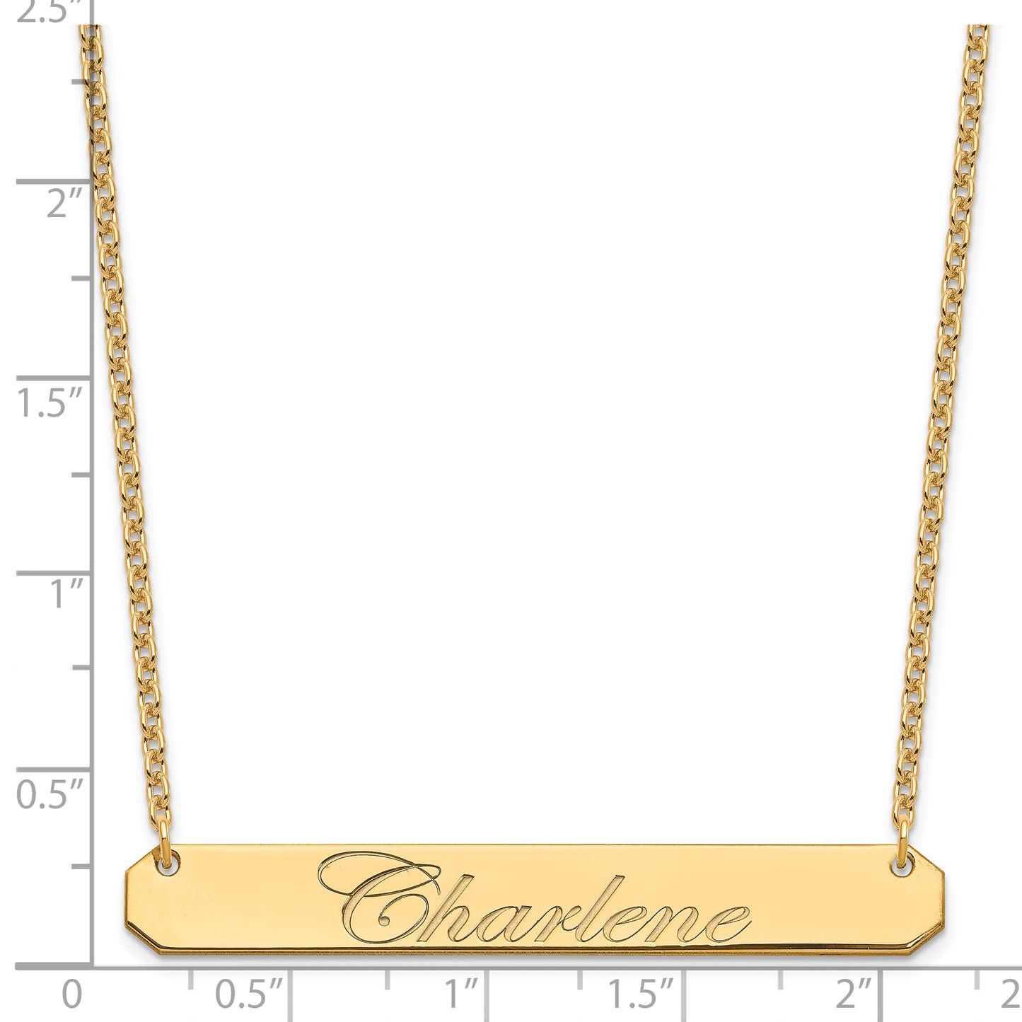 Sterling Silver Gold Plated Large Polished Edwardian Script Bar Necklace