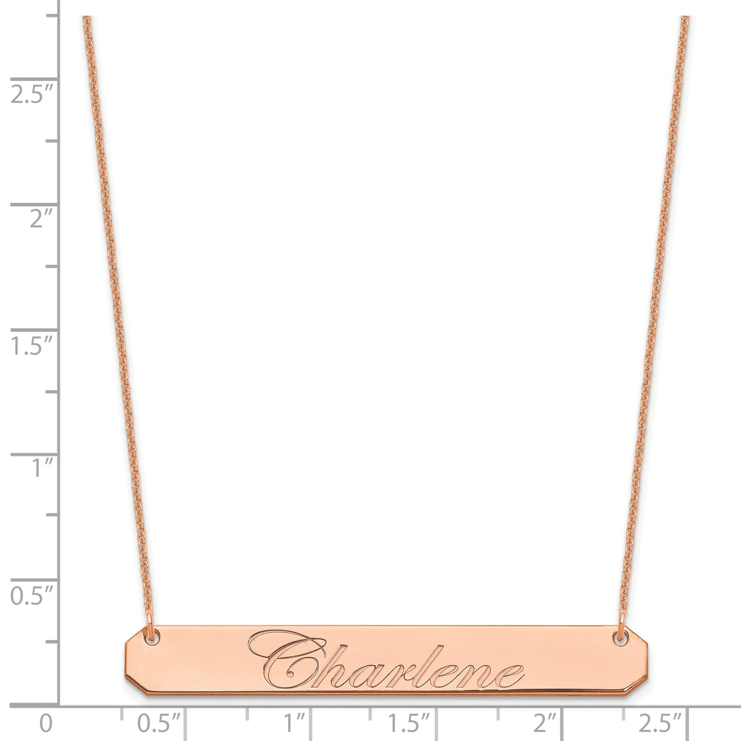 14K Rose Gold Large Polished Edwardian Script Bar Necklace