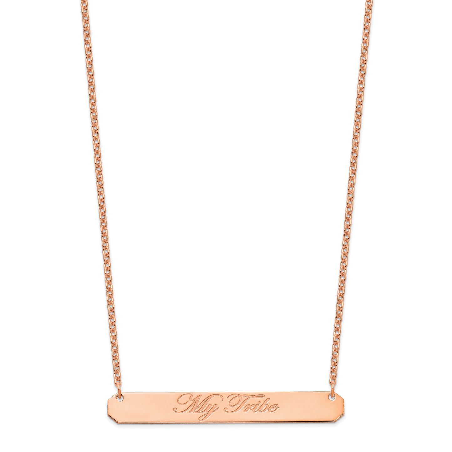 Sterling Silver Rose Gold plated Large Polished Edwardian Script Bar Necklace