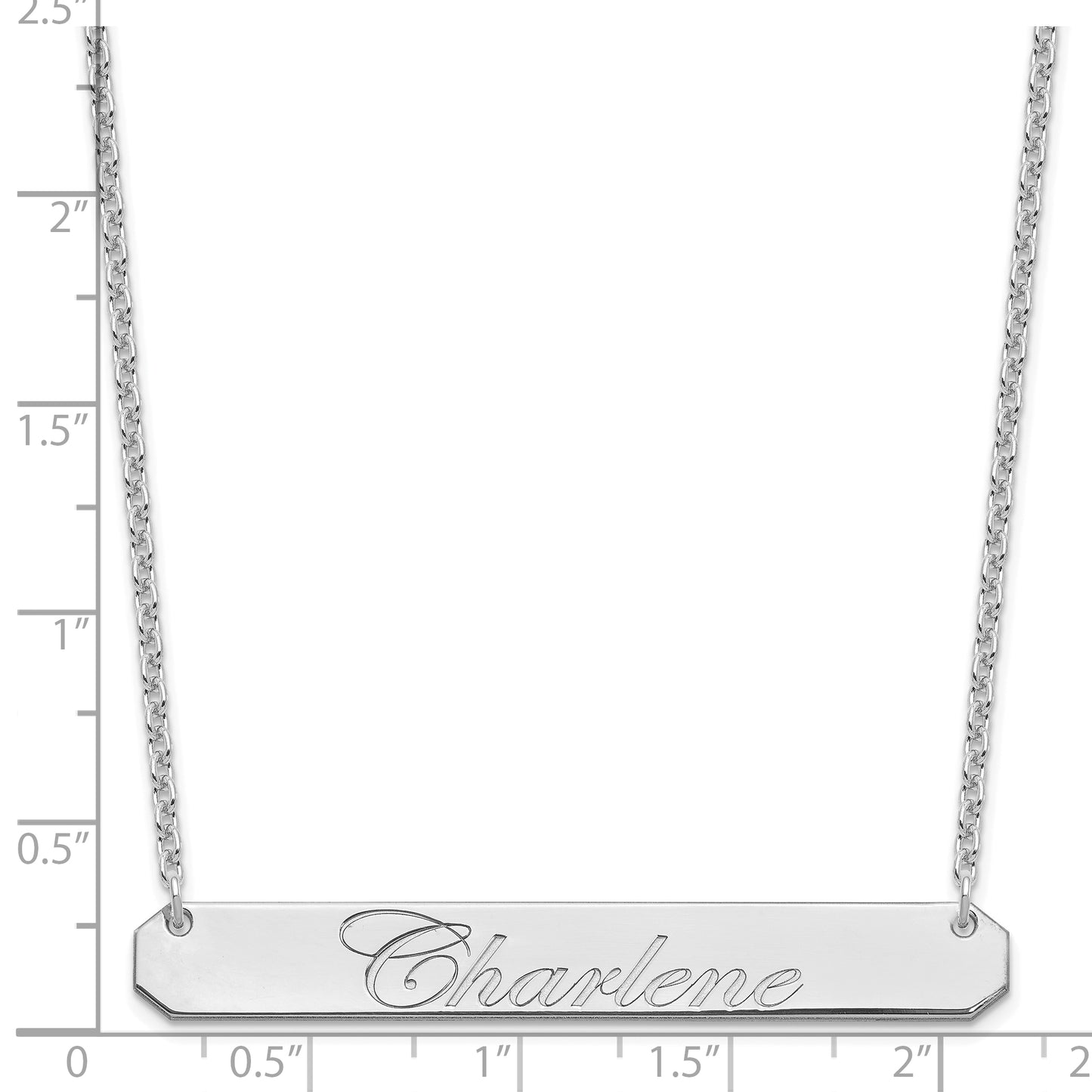 Sterling Silver Rhodium plated Large Polished Edwardian Script Bar Necklace