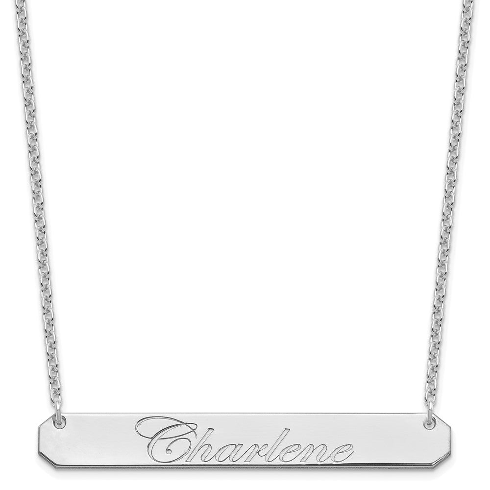 Sterling Silver Rhodium plated Large Polished Edwardian Script Bar Necklace