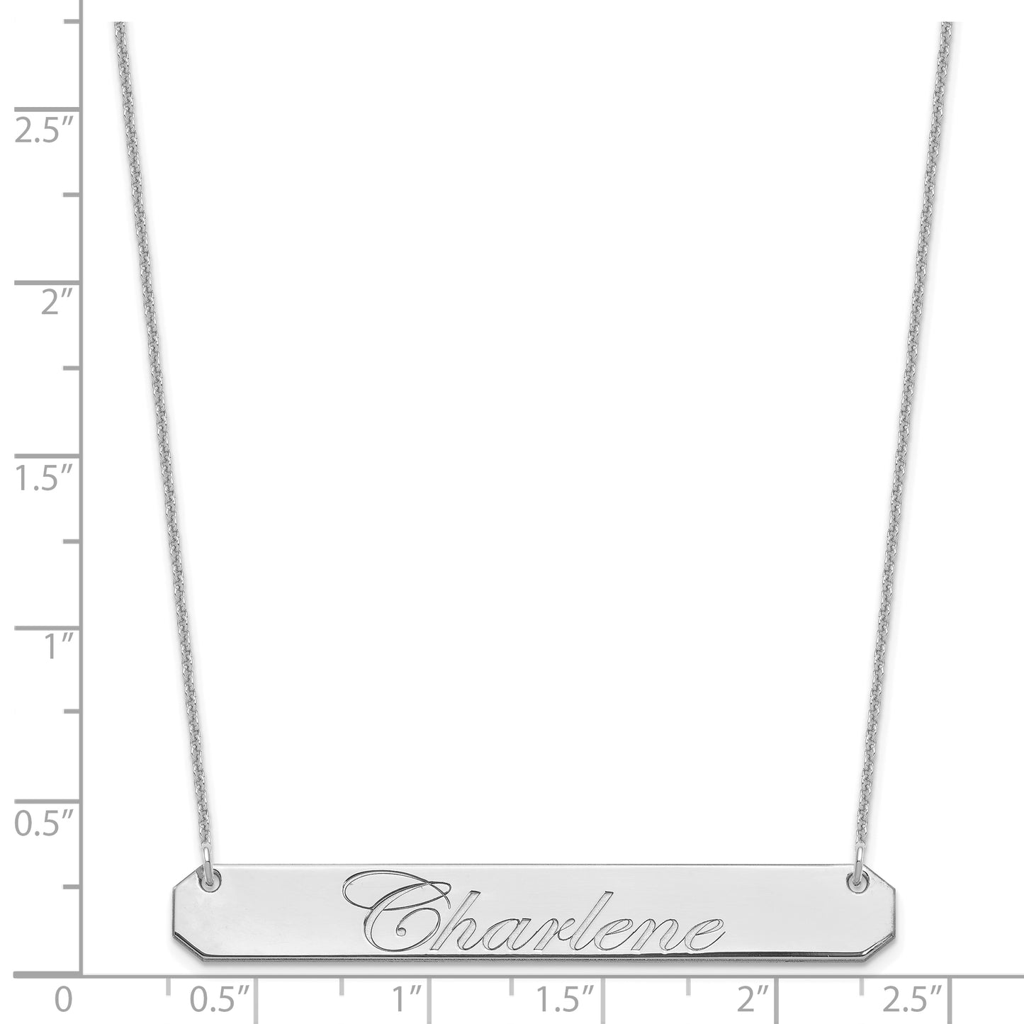14K White Gold Large Polished Edwardian Script Bar Necklace