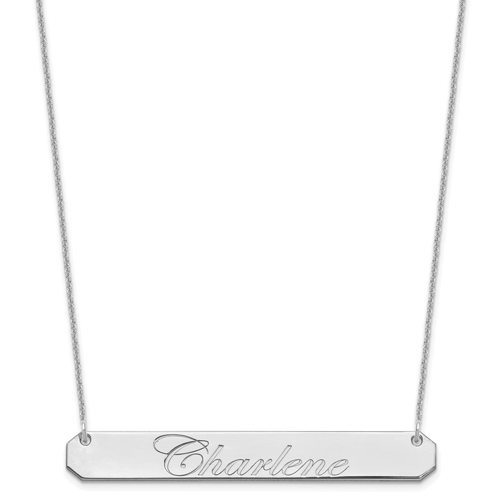 14K White Gold Large Polished Edwardian Script Bar Necklace