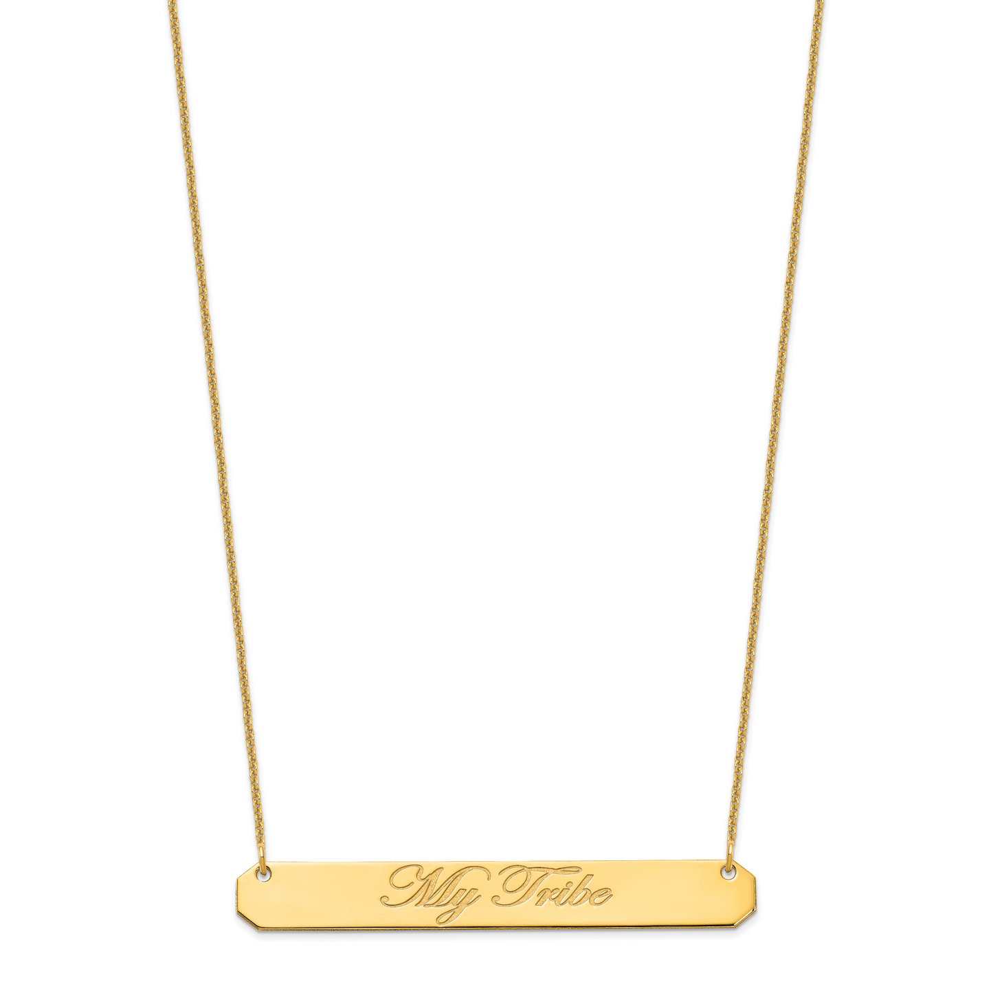 14K Yellow Gold Large Polished Edwardian Script Bar Necklace