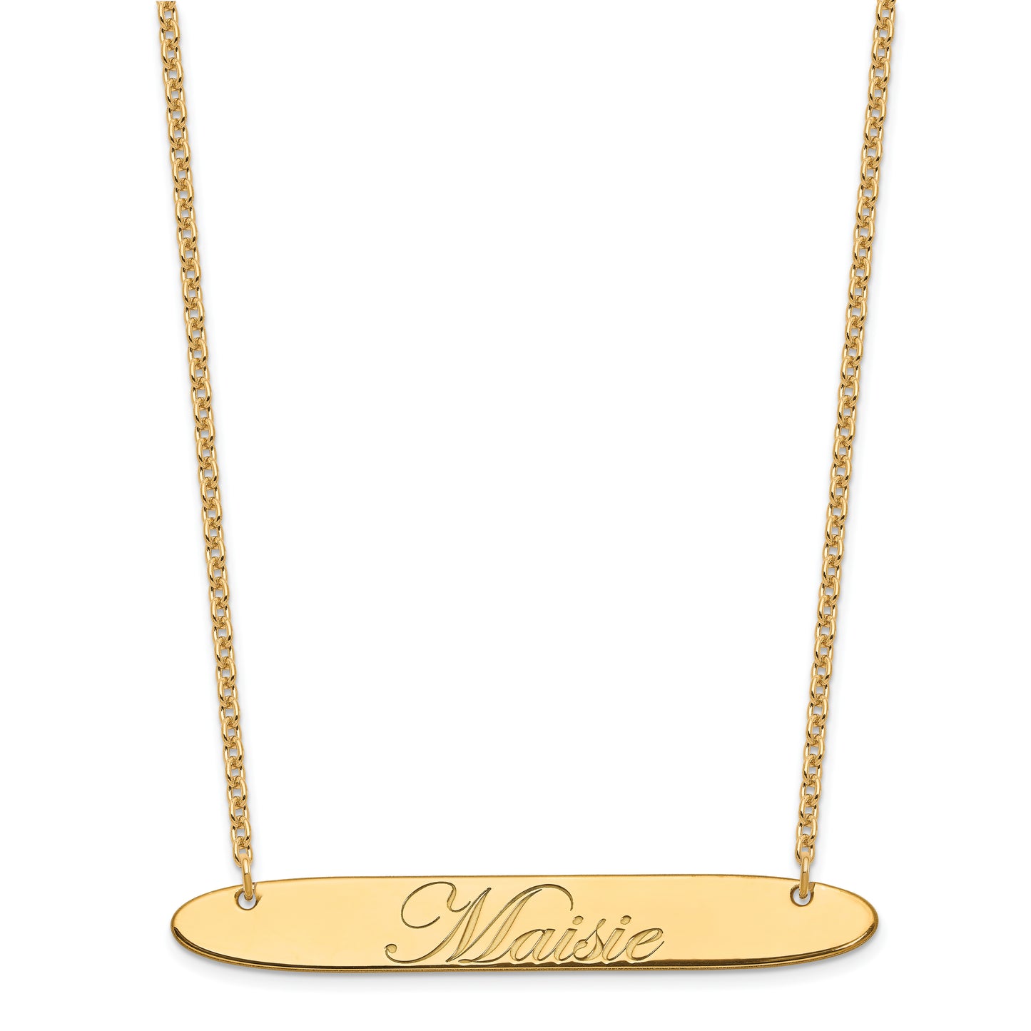 Sterling Silver Gold Plated Large Polished Oblong Edwardian Script Bar Necklace