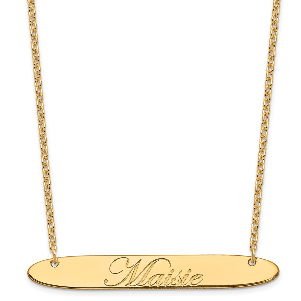 Sterling Silver Gold Plated Large Polished Oblong Edwardian Script Bar Necklace