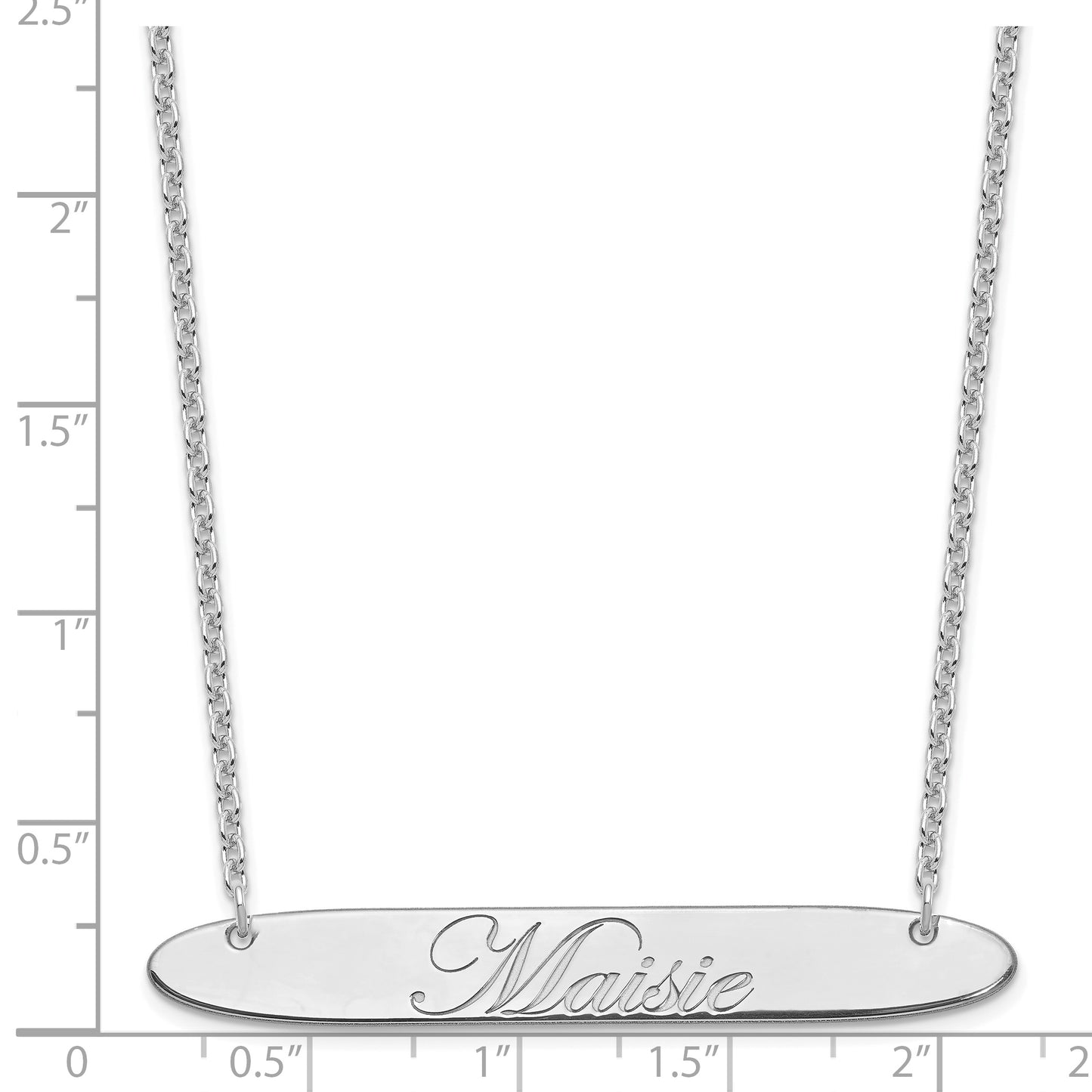 Sterling Silver Rhodium plated Large Polished Oblong Edwardian Script Bar Necklace