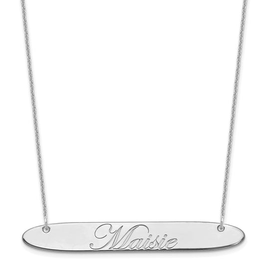 10K White Gold Large Polished Oblong Edwardian Script Bar Necklace