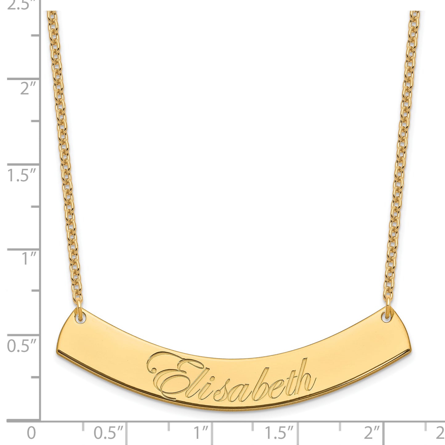 Sterling Silver Gold Plated Large Polished Curved Edwardian Script Bar Necklace