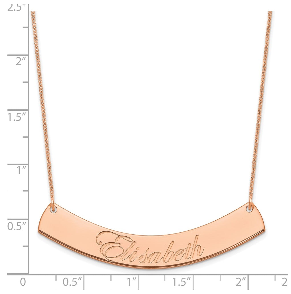 14K Yellow Or White Or Rose Gold Large EDWARDIAN SCRIPT Curved Bar Necklace – Elegant Jewelry Gift for Birthday, Anniversary, Engagement, Wedding