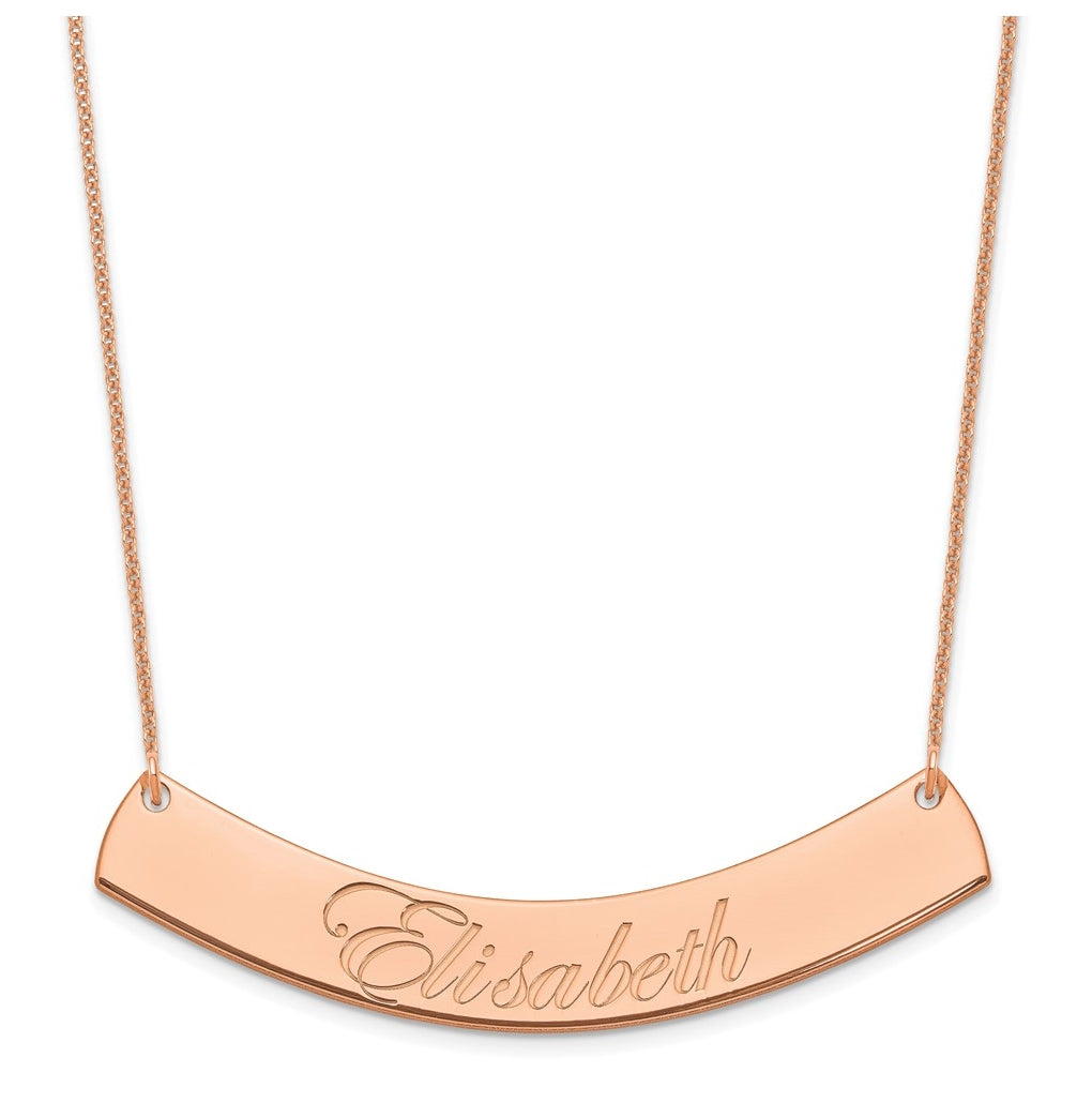 14K Yellow Or White Or Rose Gold Large EDWARDIAN SCRIPT Curved Bar Necklace – Elegant Jewelry Gift for Birthday, Anniversary, Engagement, Wedding