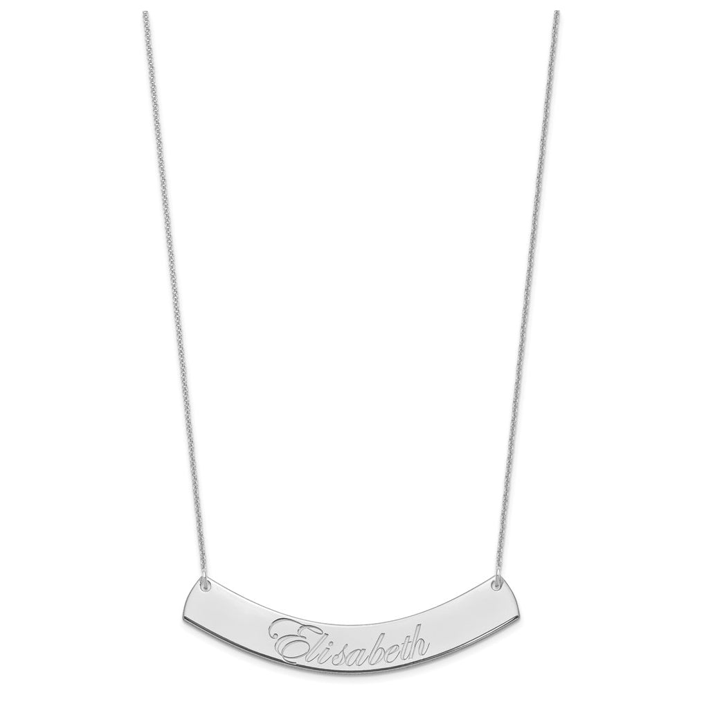 14K Yellow Or White Or Rose Gold Large EDWARDIAN SCRIPT Curved Bar Necklace – Elegant Jewelry Gift for Birthday, Anniversary, Engagement, Wedding